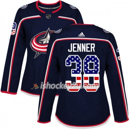 Dame NHL Columbus Blue Jackets Trøje Boone Jenner 38 Adidas 2017-2018 Marine Blå USA Flag Fashion Authentic